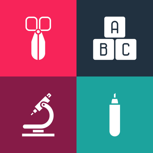 设置波普艺术记号笔显微镜ABC块和图片下载