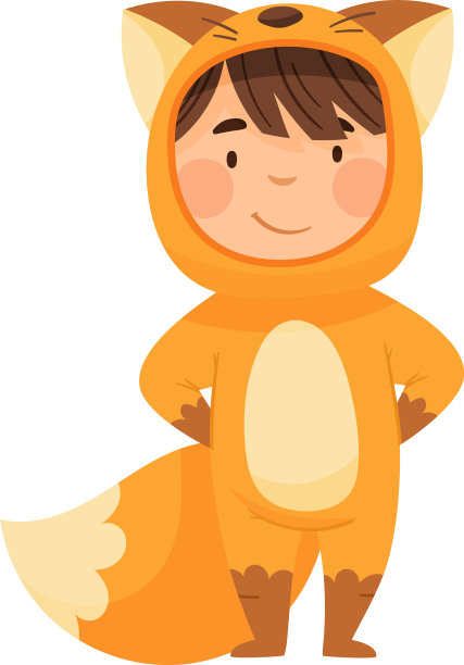 小男孩穿着狐狸服装玩得很开心图片下载