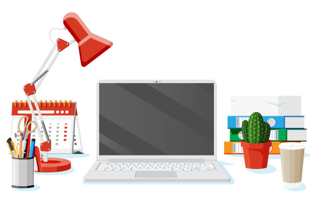 带笔记本电脑的办公桌图片下载