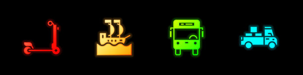 设置滑板车、帆船、巴士和货车图标图片下载