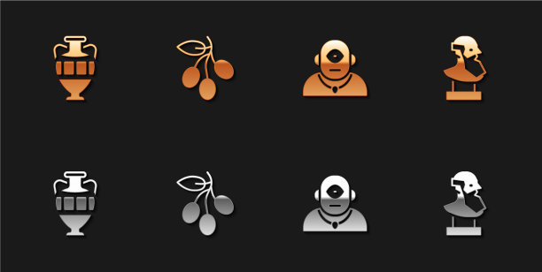 放置古代双耳瓶橄榄枝独眼巨人和图片下载