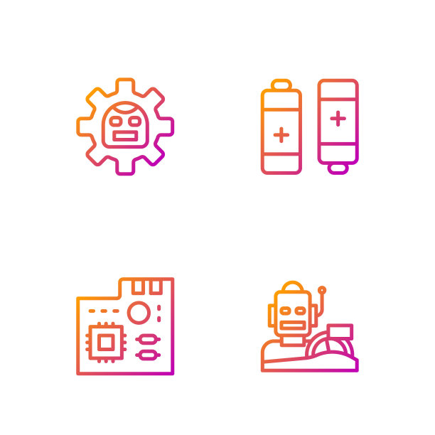 机器人仿人驾驶，主板数字芯片，电池。渐变颜色图标。向量图片下载