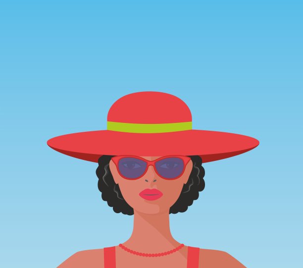 戴着帽子和太阳镜的酷女人。矢量插图。图片下载