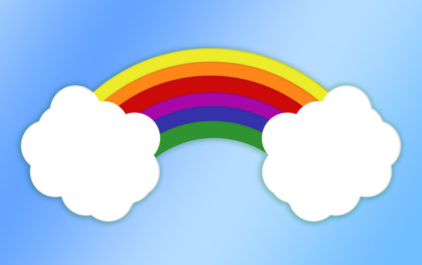彩虹连接两个云彩和蓝色渐变背景的插图图片下载