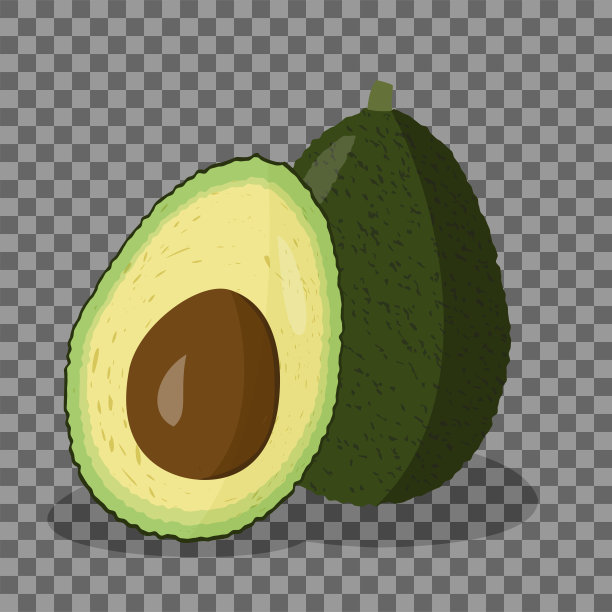 向量现实的例证。手绘绿色鳄梨孤立在透明的背景。鳄梨全脸，特写，整个和切，一半，切片。图片下载