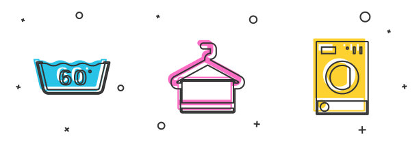 设定温度洗涤，毛巾挂在衣架和洗衣机图标。向量图片下载