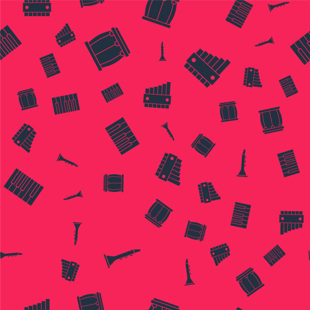 放上单簧管、鼓、三角钢琴和排箫图片下载