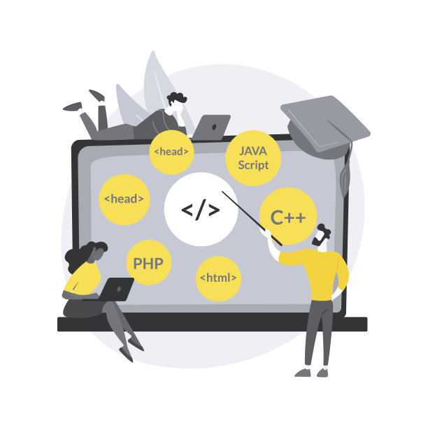 编码工作坊抽象概念矢量插图。图片下载