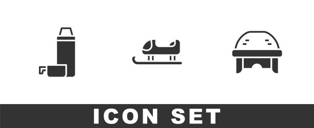 设置热水瓶容器雪橇和曲棍球头盔图标图片下载