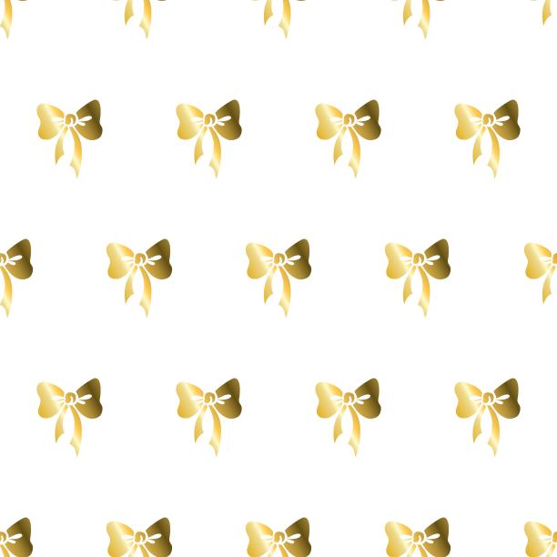 卡通无缝图案与装饰金色蝴蝶结。礼品缎带缎面圣诞礼物，礼品卡和包装背景。图片下载