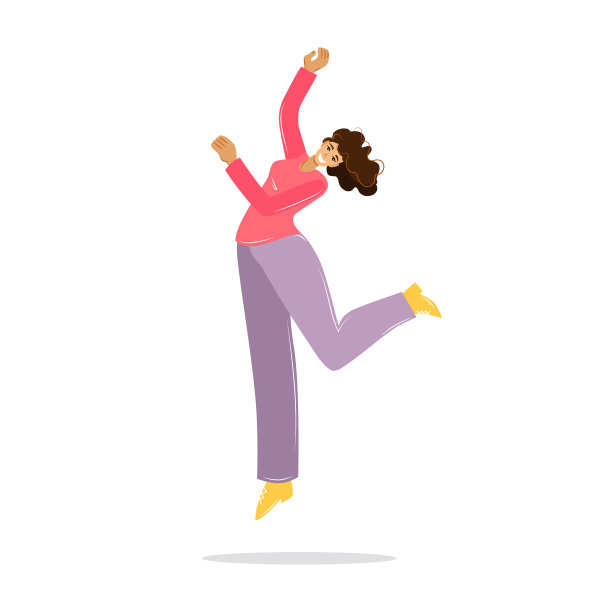 一个快乐的女人在白色的背景上跳了起来图片下载