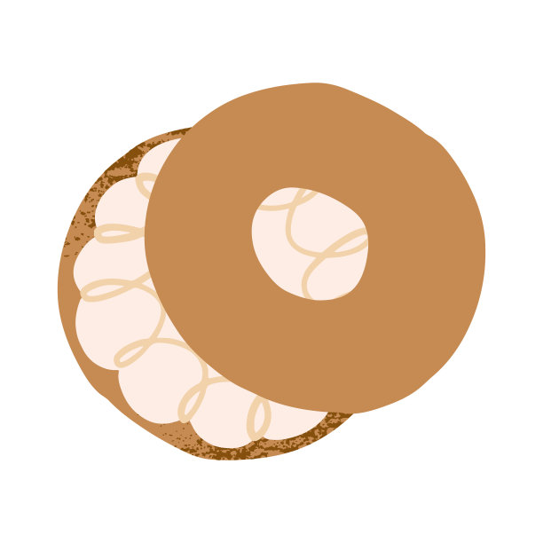 新鲜的百吉饼三明治配奶油芝士。美味的烘焙和咖啡早餐元素涂鸦图标矢量插图图片下载