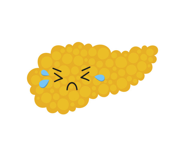 哭胰脏卡哇伊伤心不健康的性格。画一个生病的带着眼泪的胰腺。孤立的矢量插图上的白色背景图片下载