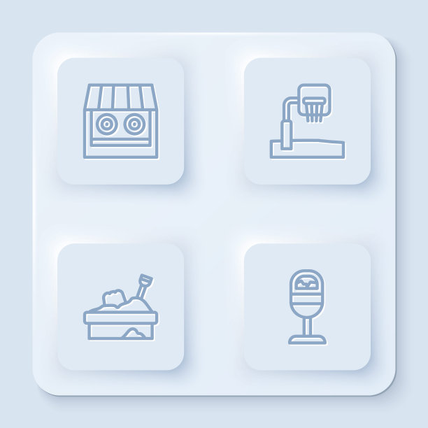 设线射击场，篮板球，沙盒与沙子和垃圾桶。白色正方形按钮。向量图片下载