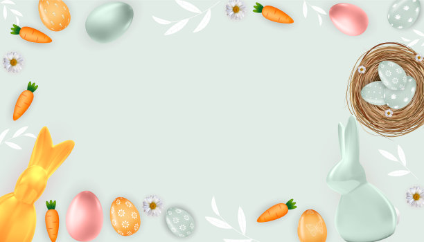 复活节海报模板框架与3d逼真图片下载