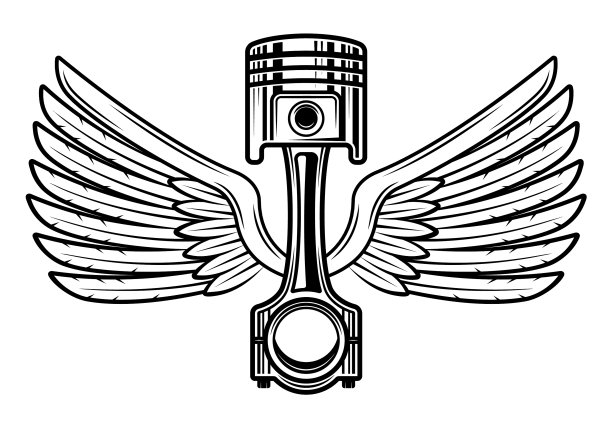 带翅膀的活塞老式黑白色图片下载