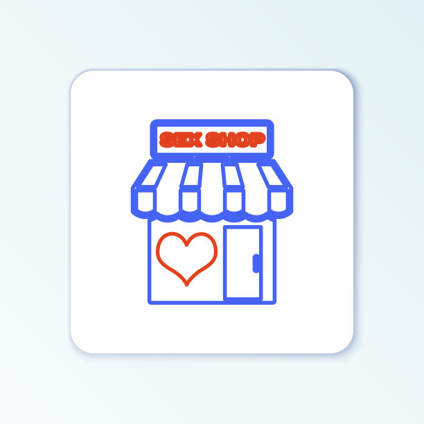 线条性商店建筑与条纹遮阳篷图标图片下载