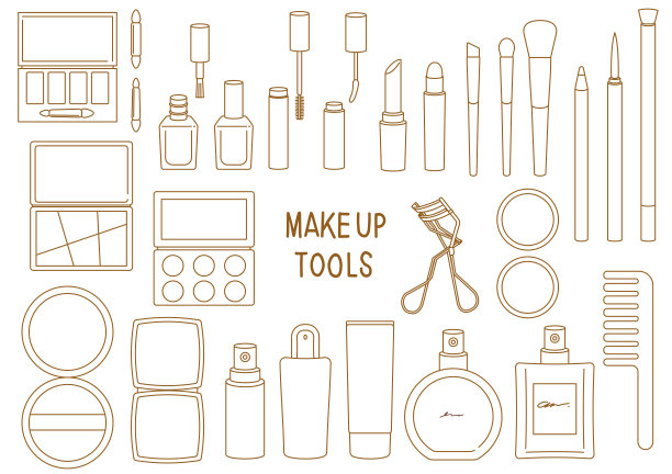 化妆工具时尚套线画插图图片下载