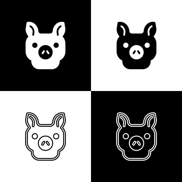 设置猪图标隔离在黑色和白色图片下载