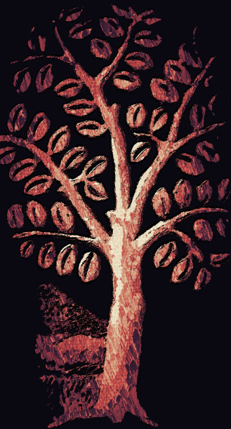 程式化的可可豆树在咖啡色上的黑色背景图片下载