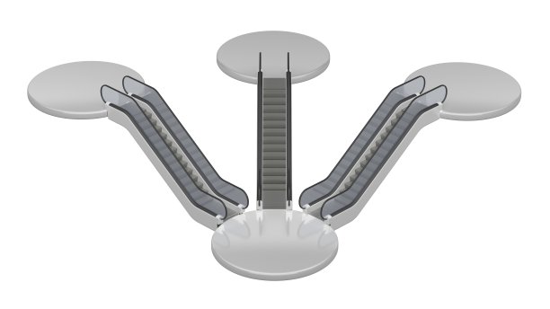 四个设有自动扶梯的圆形讲台图片下载