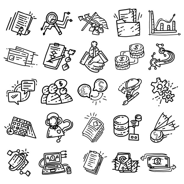 商业设置手绘图标设计轮廓黑色图片下载