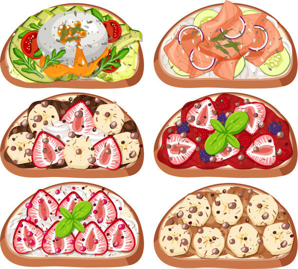 顶视图面包早餐与顶部孤立图片下载