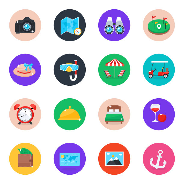 旅行和旅游扁平图标包图片下载