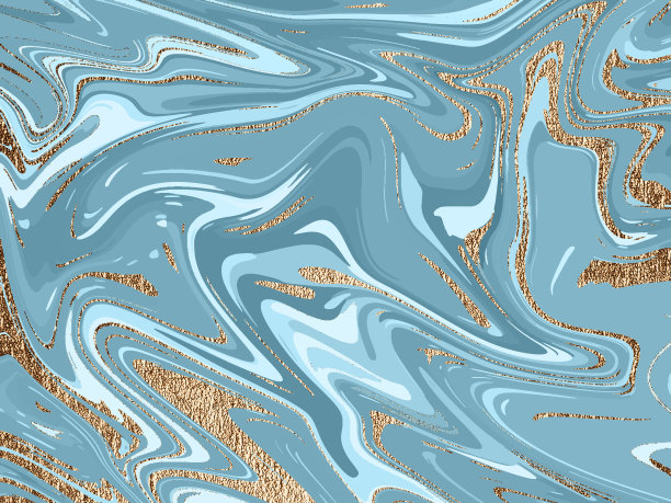 液体蓝色大理石油画背景与金色飞溅和条纹纹理。抽象画，壁纸背景，海报，卡片，邀请，网站。图片下载