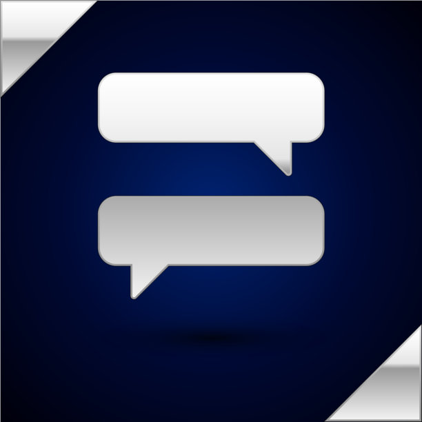 银色语音气泡聊天图标孤立在黑暗中图片下载