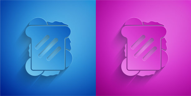 剪纸三明治图标孤立在蓝色和图片下载