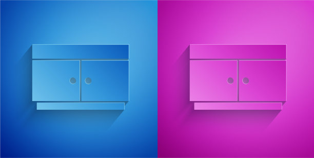 剪纸衣柜抽屉图标孤立在蓝色图片下载