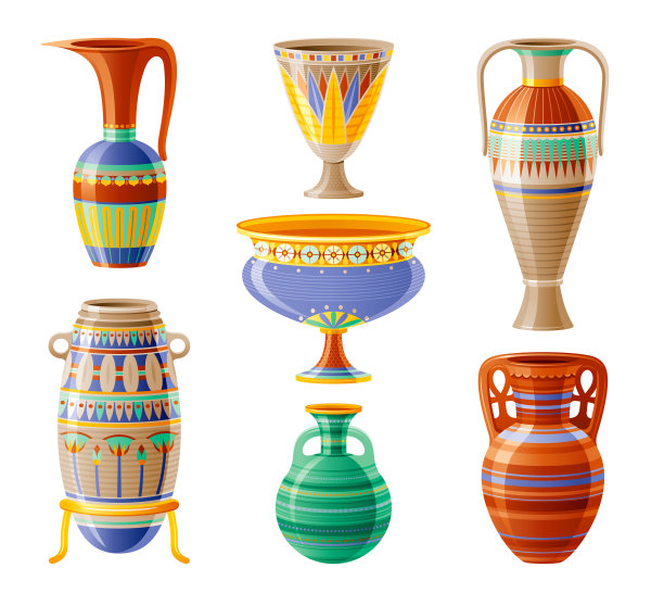 埃及陶器图标设置花瓶壶双耳罐图片下载