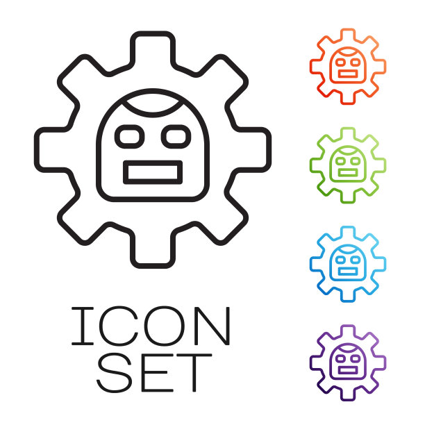 黑线机器人图标隔离在白色背景上图片下载