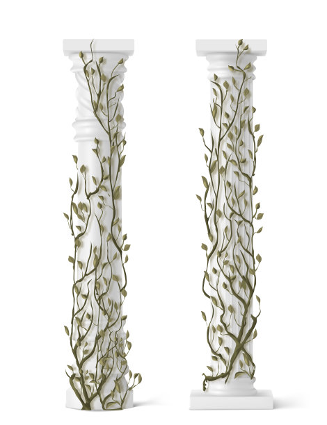 大理石柱状藤蔓上的常青藤带有绿色的叶子图片下载