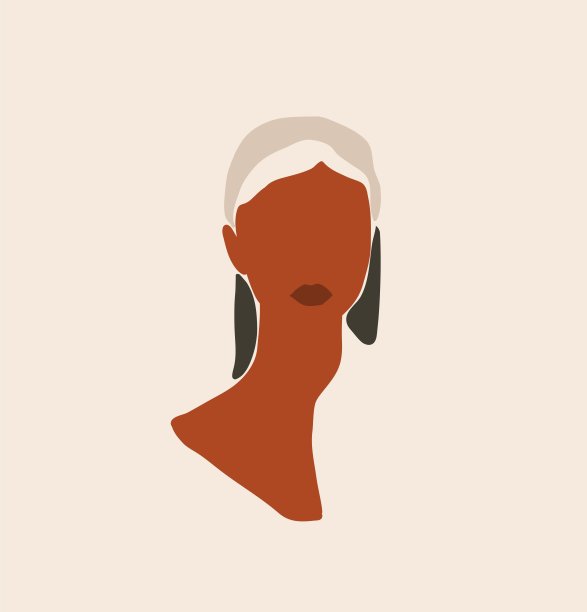 手绘矢量抽象股票平面图形当代线条艺术，美学时尚插画与波西米亚，美丽的现代女性肖像在简单的时尚风格孤立在蜡笔背景图片下载