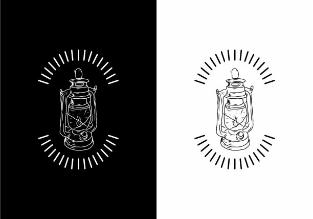 黑白线条艺术的灯笼徽章设计图片下载