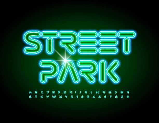 向量发光的旗帜街道公园与霓虹灯抽象字母和数字集图片下载