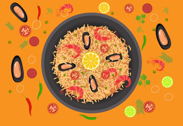 藏红花色的西班牙国菜饭图片下载