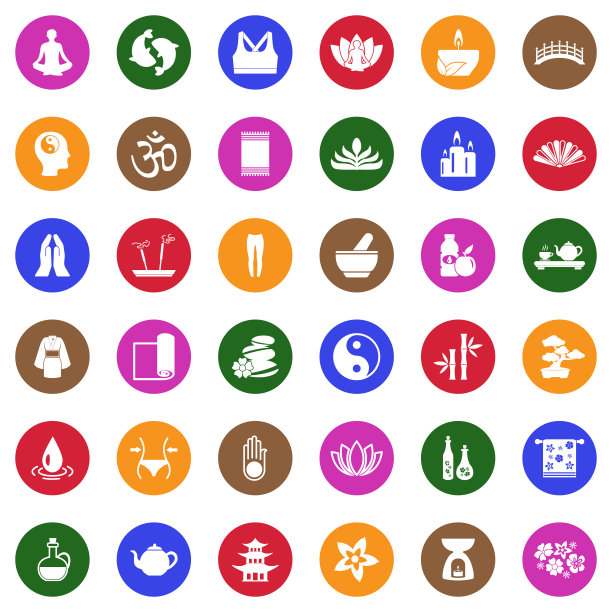 瑜伽和禅宗图标。圆形的白色平面设计。矢量插图。图片下载