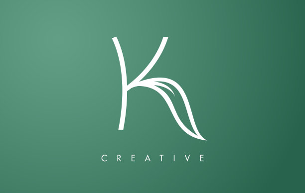 优雅的字母叶子标志设计与轮廓图片下载