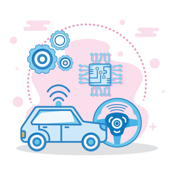 蓝色汽车与标志集图片下载