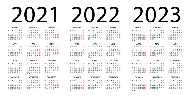 日历2021年，2022年，2023年-插图。下周一开始。日历设定为2021年、2022年、2023年图片下载