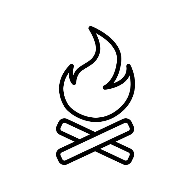 篝火行图标。表示交叉的原木和火在他们上面，简单的矢量插图。概要标志的移动概念和网页设计，商店，标志图片下载