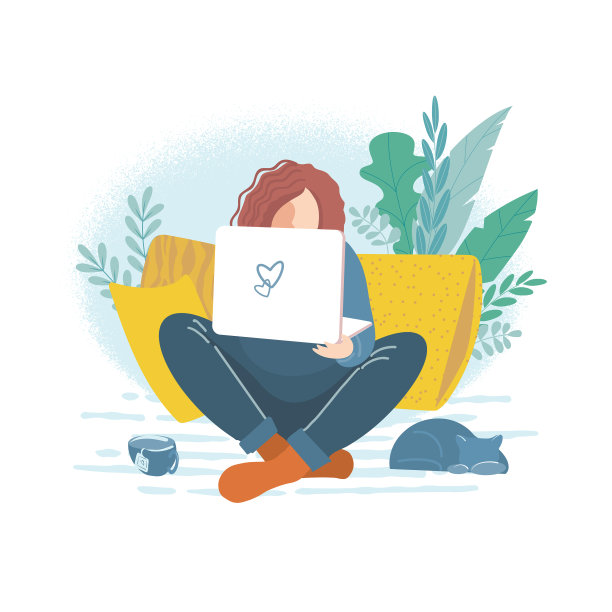 那个拿着笔记本电脑的女孩舒服地坐在沙发上图片下载