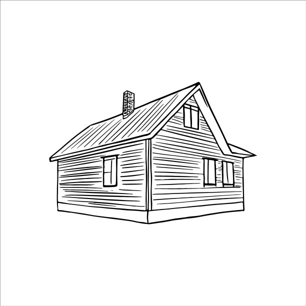 手绘村舍线素描简单图片下载