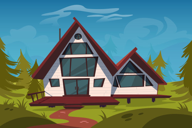 森林里的小屋，田野上的木桩房子图片下载