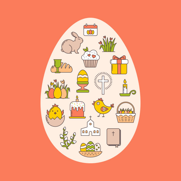 设置线性复活节图标在蜡笔画图片下载