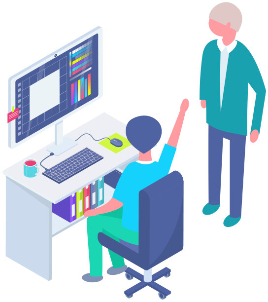 使用电脑工作并与员工交流图片下载