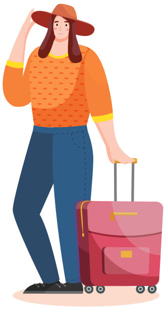 女游客带着滚动的行李箱，人带着图片下载